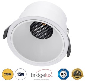 GloboStar® PLUTO-B 60261 Χωνευτό LED Spot Downlight TrimLess Φ10.4cm 15W 1875lm 38° AC 220-240V IP20 Φ10.4 x Υ6.5cm - Στρόγγυλο - Λευκό &amp; Anti-Glare HoneyComb - Θερμό Λευκό 2700K - Bridgelux COB - 5 Years Warranty