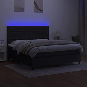 vidaXL Κρεβάτι Boxspring με Στρώμα &amp; LED Μαύρο 180x200 εκ. Υφασμάτινο