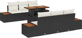 vidaXL Σέτ φαγητού για κήπο με μαξιλάρι 7 pcs Μαύρο και Μπεζ