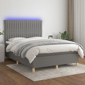 Κρεβάτι Boxspring με Στρώμα &amp; LED Σκ.Γκρι 140x190εκ. Υφασμάτινο