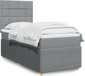 vidaXL Κρεβάτι Boxspring με Στρώμα Ανοιχτό Γκρι 90x190 εκ. Υφασμάτινο