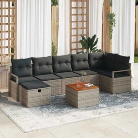 vidaXL Σετ Καναπέ Κήπου με μαξιλάρι 8 pcs Γκρι Πολυ ράταν