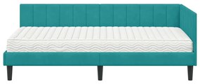 vidaXL Κρεβάτι Γωνίας με στρώμα Τιρκουάζ 90 x 200 cm Βελούδο