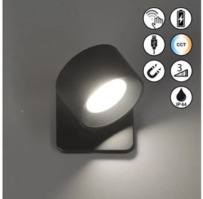 Επαναφορτιζόμενο Σποτ Φωτιστικό Τοίχου LED 2W Μαύρο 3CCT Dimmer Μαγνητικό Magnetic 830129 Fischer Honsel-830129-Μαύρο 830129