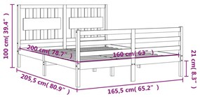 Πλαίσιο Κρεβατιού με Κεφαλάρι 160x200 εκ. από Μασίφ Ξύλο - Καφέ