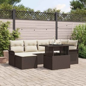 vidaXL Σετ Καναπέ Κήπου με μαξιλάρι 7 pcs Καφέ Πολυ ράταν