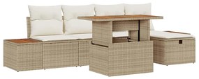 vidaXL Σετ Καναπέ Κήπου με μαξιλάρι 6 pcs Μπεζ Πολυ ράταν