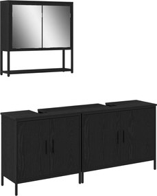 vidaXL Σετ Επίπλων Μπάνιου με ράφι 3 pcs Μαύρο Επεξεργασμένο ξύλο