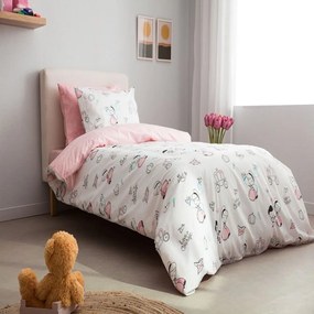 Σεντόνια Παιδικά Cindy Με Λάστιχο (Σετ 3τμχ) White-Pink Vesta Home Μονό 100x225cm 100% Βαμβάκι