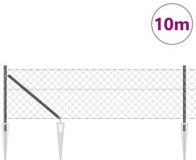 vidaXL Φράχτης Αλυσίδας με 7 σπικερόπορτες 0.6x10 μ. Γαλβανισμένος Ατσάλινος