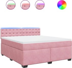 vidaXL Κρεβάτι Boxspring με Στρώμα Ροζ 180x200 εκ. Βελούδινο