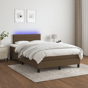 vidaXL Κρεβάτι Boxspring με Στρώμα &amp; LED Σκ.Καφέ 120x190εκ. Υφασμάτινο