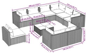 vidaXL Σαλόνι Κήπου Σετ 10 Τεμαχίων Καφέ Συνθετικό Ρατάν με Μαξιλάρια