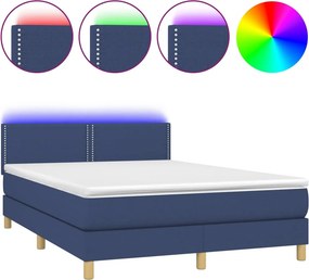 vidaXL Κρεβάτι Boxspring με Στρώμα &amp; LED Μπλε 140x190 εκ. Υφασμάτινο