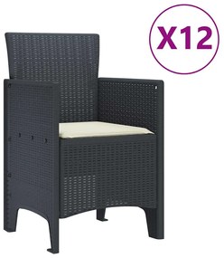 vidaXL Σέτ φαγητού για κήπο με μαξιλάρι 13 pcs Ανθρακί Πολυράτταν