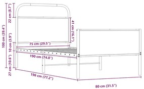 Πλαίσιο Κρεβατιού Χωρ. Στρώμα Sonoma Δρυς 75x190εκ Επεξ. Ξύλο - Καφέ