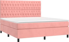 vidaXL Κρεβάτι Boxspring με Στρώμα &amp; LED Ροζ 160x200 εκ. Βελούδινο