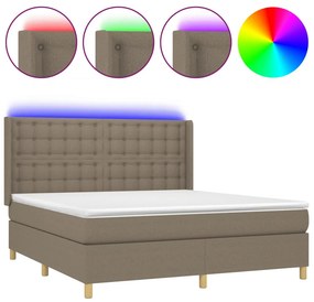 vidaXL Κρεβάτι Boxspring με Στρώμα &amp; LED Taupe 180x200 εκ. Υφασμάτινο