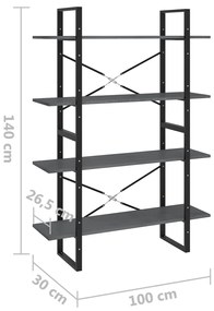 Βιβλιοθήκη με 4 Ράφια Γκρι 100x30x140 εκ. από Μασίφ Ξύλο Πεύκου - Γκρι