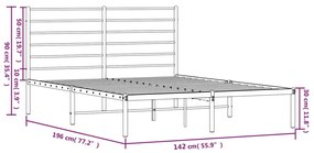 Μεταλλικό Πλαίσιο Κρεβατιού με Κεφαλάρι Μαύρο 135 x 190 εκ. - Μαύρο