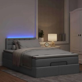 vidaXL Οθωμανικό κρεβάτι με στρώμα &amp; LEDs Ανοιχτό γκρι Ύφασμα