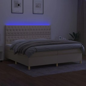 Κρεβάτι Boxspring με Στρώμα &amp; LED Κρεμ 200x200 εκ. Υφασμάτινο - Κρεμ