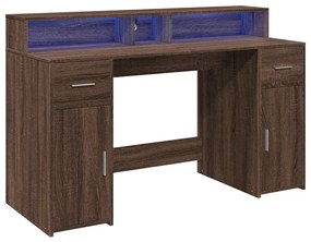 Γραφείο με LED Καφέ δρυς 140x55x91 εκ. Επεξεργ. Ξύλο - Καφέ