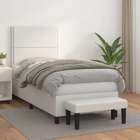 Κρεβάτι Boxspring με Στρώμα Λευκό 90x190εκ. από Συνθετικό Δέρμα