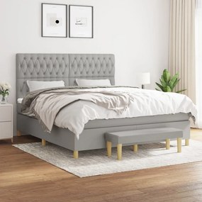 Κρεβάτι Boxspring με Στρώμα Ανοιχτό Γκρι 180x200 εκ. Υφασμάτινο - Γκρι