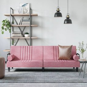 Καναπές Κρεβάτι με Μπράτσα Ροζ Βελούδινος