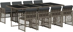 vidaXL Σετ Τραπεζαρίας Κήπου 9 τεμ. Γκρι Συνθ. Ρατάν με Μαξιλάρια