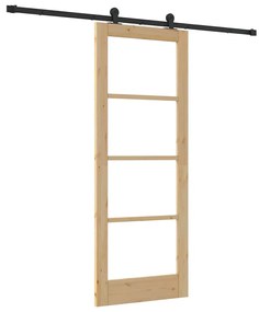 vidaXL Συρόμενη Πόρτα Χειροκίνητος Καφέ 78 x 202 εκ. Ξύλο και μέταλλο