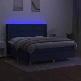 ΚΡΕΒΑΤΙ BOXSPRING ΜΕ ΣΤΡΩΜΑ &amp; LED ΜΠΛΕ 160X200 ΕΚ. ΥΦΑΣΜΑΤΙΝΟ 3138971