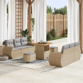 vidaXL Σετ Κήπου 9 Τεμαχίων με Μαξιλάρια σε μπεζ χρώμα από πολυ ράτταν
