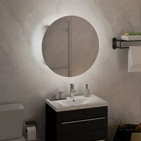 Ντουλάπι Μπάνιου με Στρογγυλό Καθρέφτη&amp;LED Λευκό 40x40x17,5 εκ. - Λευκό