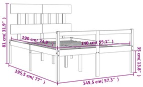 Κρεβάτι Ηλικιωμένου με Κεφαλάρι 140 x 190 εκ. Μελί Μασίφ Ξύλο - Καφέ