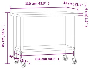 ΠΑΓΚΟΣ ΕΡΓΑΣΙΑΣ ΚΟΥΖΙΝΑΣ ΜΕ ΡΟΔΑΚΙΑ 110X55X85 ΕΚ. ΑΝΟΞ. ΑΤΣΑΛΙ 376464