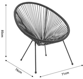 Πολυθρόνα κήπου Acapulco μαύρο μέταλλο-pe μαύρο 71x76x85εκ 71x76x85 εκ.