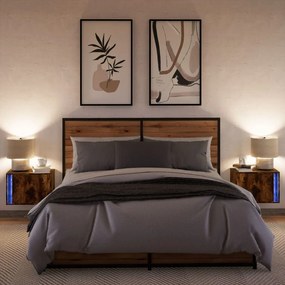 VidaXL Κομοδίνα Επιτοίχια με Φώτα LED 2 τεμ. Καπνιστή Δρυς
