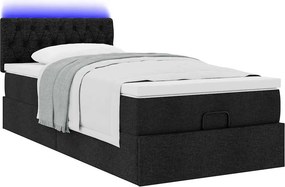 vidaXL Οθωμανικό κρεβάτι με στρώμα &amp; LEDs Μαύρο 100x200 cm Ύφασμα