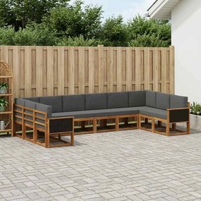 vidaXL Σειρά Καναπέ Εξωτερικού 10 pcs Φυσικό και Ανθρακί