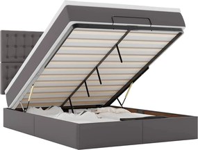 vidaXL Οθωμανικό κρεβάτι με στρώμα &amp; LEDs Γκρί Συνθετικό δέρμα
