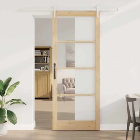 vidaXL Συρόμενη Πόρτα  με Κιτ Υλικών 93x232 εκ. Συμπαγές Ξύλο Πεύκου