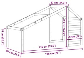 Οροφή Κρεβατιού Παιδική 198x87x113 εκ. από Μασίφ Ξύλο Πεύκου - Καφέ