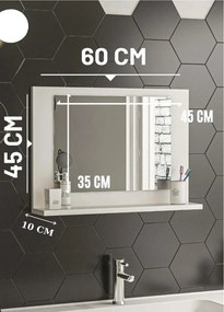 Stewehome Καθρέφτης Μπάνιου Ξύλινος με Λευκό Ράφι 60x45 cm