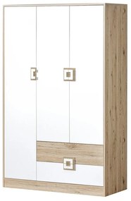 Ντουλάπα Akron F103, Ελαφριά δρυς, Άσπρο, 190x120x50cm, Πόρτες ντουλάπας: Με μεντεσέδες