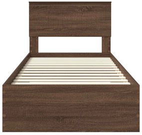 vidaXL Σκελετός Κρεβατιού με συρτάρι Καφέ Δρύινο και Ασημί 90 x 190 cm
