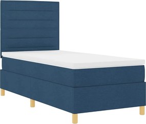 vidaXL LED Κρεβάτι με βάθρο με στρώμα Μπλε 90 x 190 cm ύφασμα