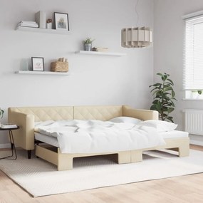 Καναπές Κρεβάτι Συρόμενος Κρεμ 90 x 200 εκ. Ύφασμα - Κρεμ