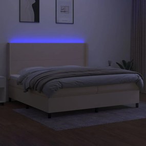 Κρεβάτι Boxspring με Στρώμα &amp; LED Κρεμ 200x200 εκ. Υφασμάτινο - Κρεμ